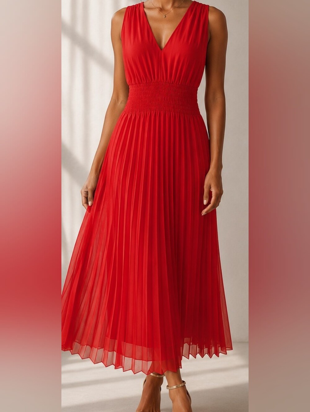 Just...Taylor Red Pleated Midi Dress